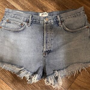 Agolde Light Wash Frayed Hem Denim Shorts